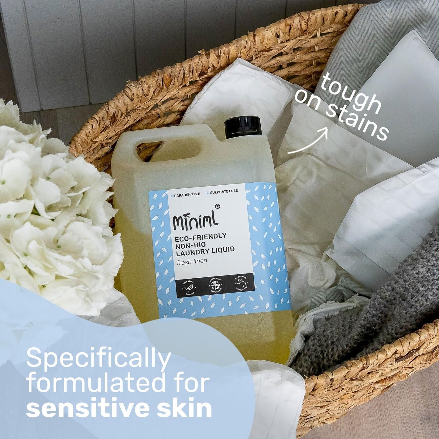 Miniml Eco Laundry Liquid Washing Detergent 5L Refill - Natural Non Bio Fresh Linen Scented Clothes and Fabric Softener for Machine or Delicate Hand Cleaning - 100% Vegan & Cruelty Free (165 Washes)