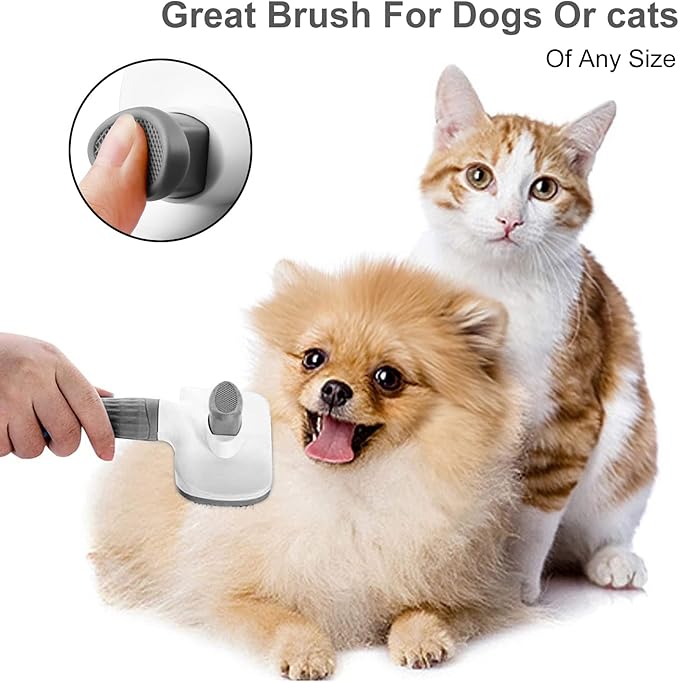 Dog Brush Cat Grooming Comb,Self Cleaning Pet Slicker Brushes with Smooth handle,Dog Grooming Tool with Button for Pet Shedding Brush Cat Massage Clean Tangled(Grey)