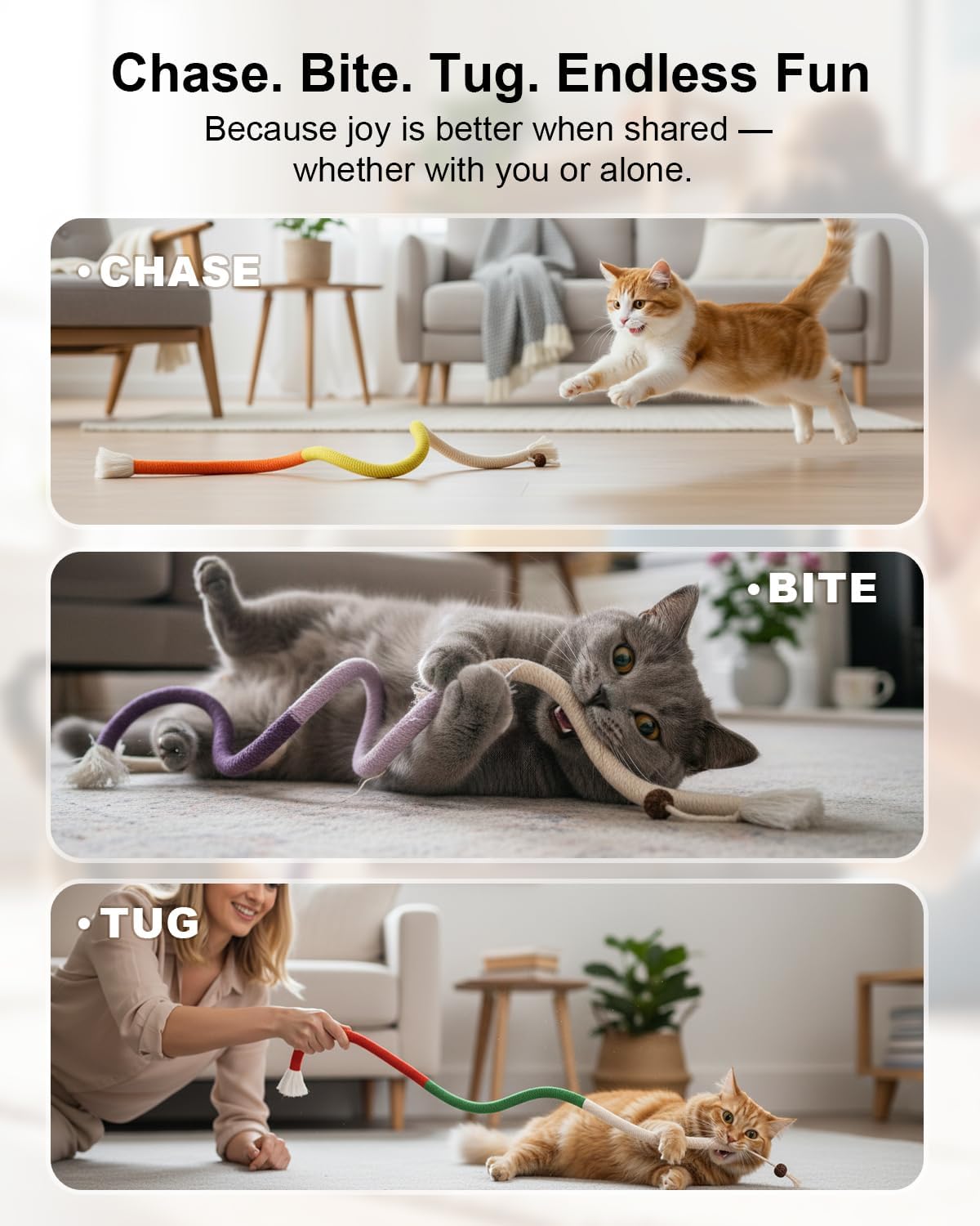 Natural Catnip Chew Rope for Cats – Pack of 3 (27 Inches Each) | Includes Refillable Catnip Pouch | Interactive Cat Toys for Indoor Cats & Kittens | Stress Relief, Dental Health & Enrichment Play