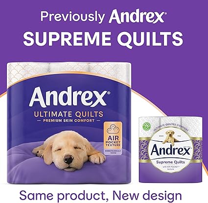 Andrex Ultimate Quilts Toilet Paper 48 Rolls, Air Pocket Technology for Soft, Thick Sheets - Bulk Pack of 48 Quilted Toilet Rolls, FSC Certified