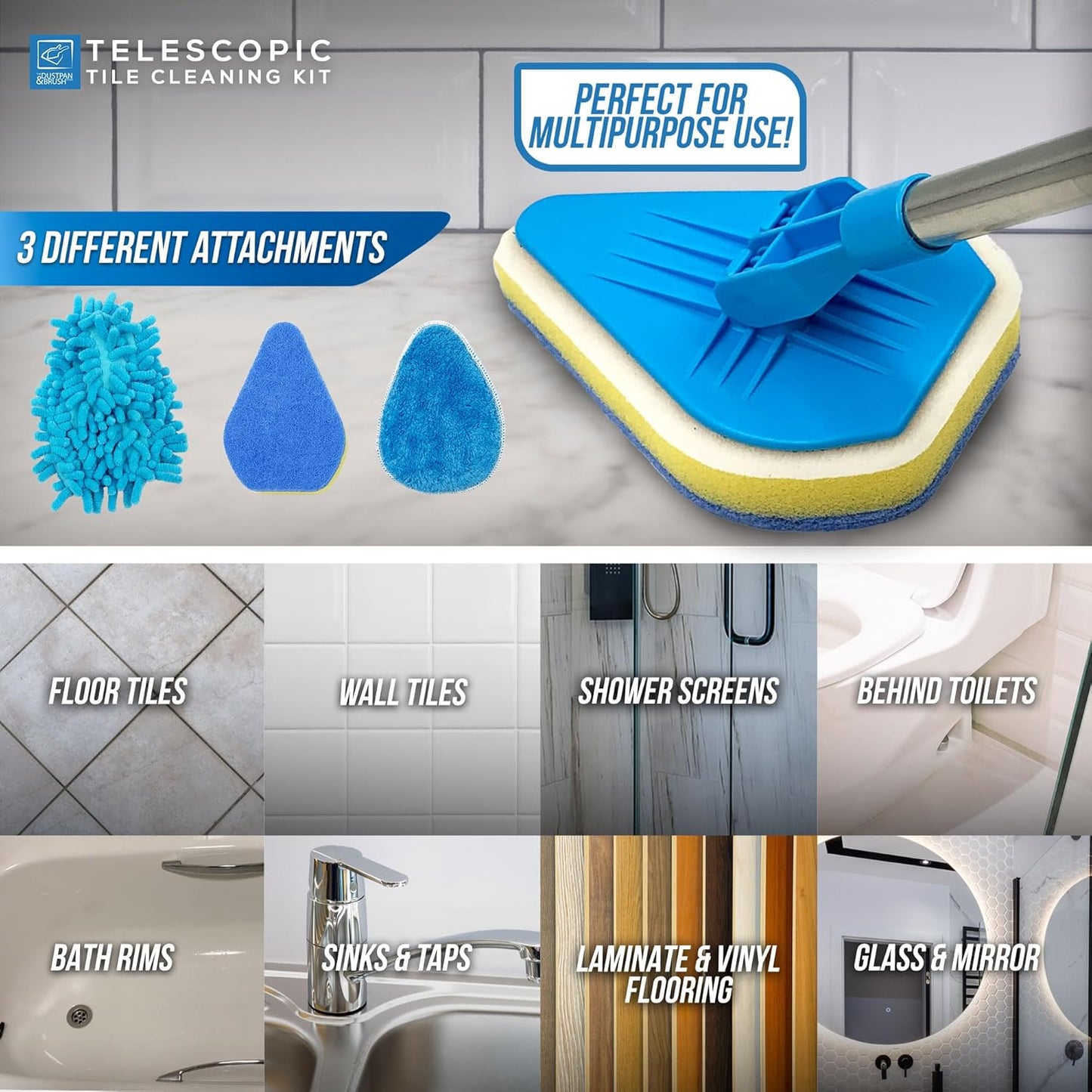 Bathroom Tile Cleaner Telescopic Shower Mop Extendable Bath Cleaning Scrubber Tool (New Telescopic Bathroom Cleaning Kit)
