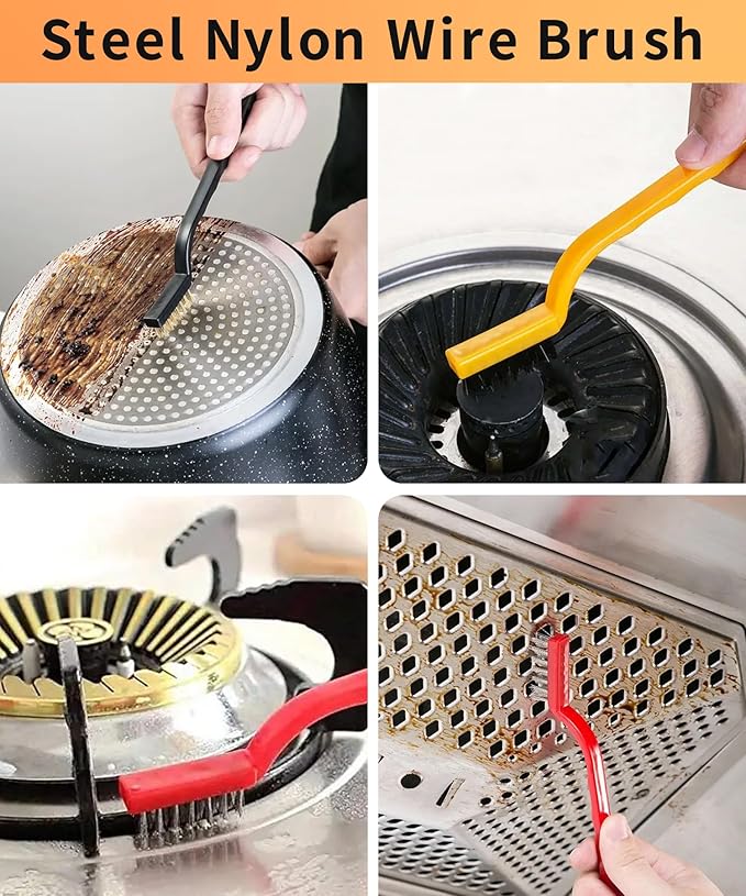 Uoking 8 Pcs Cleaning Tool Set - 3Pcs Crevice Cleaning Brush, Groove Gap Cleaning Brush, 3Pcs Stainless Steel Brass Nylon Brush with 2Pcs Oven Cleaning Tool Non-Scratch for Home Kitchen Cleaning