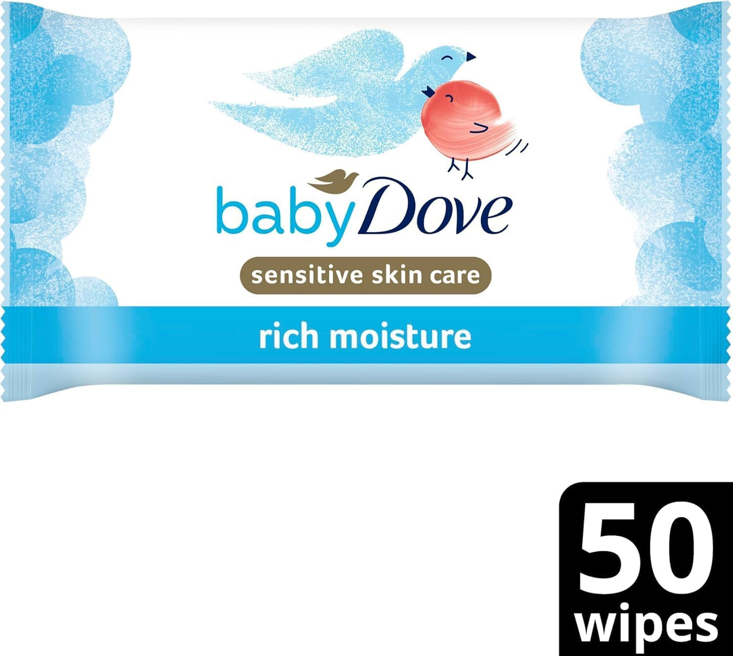 Baby Dove Sensitive Skin Baby Wipes – Rich Moisture, Soft & Gentle Cleansing | Moisturising Wet Tissues for Newborns & Infants | Resealable Travel Friendly | Pack of 12