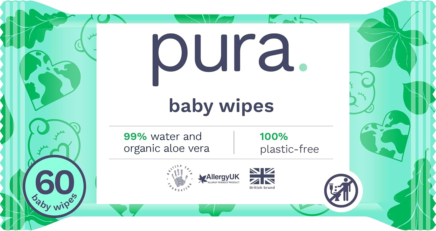 Eco Friendly Baby Water Wipes – 99% Water, 100% Plastic Free, Biodegradable & Compostable | Vegan, Fragrance Free, Suitable for Sensitive, Eczema Prone & Newborn Skin | 60 Pack