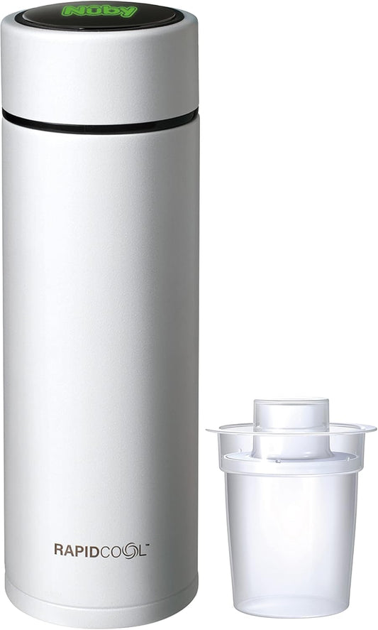 Nuby RapidCool Portable Baby Bottle Maker – Prepare Formula Feed in Just 2 Minutes | Ideal for Travel & Night Feeds | Includes Milk Powder Dispenser & Digital Lid | No Filter Required (White)
