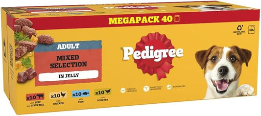 PEDIGREE Adult Dog Food Pouches Mixed Selection in Jelly 40 x 100 g Mega Pack