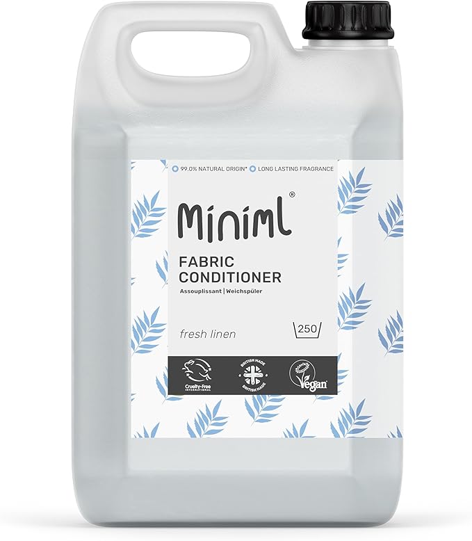 Miniml Eco Fabric Softener & Conditioner 5L Refill - Fresh Linen Scented All Natural Fabric Softener for Sensitive Skin - 100% Vegan & Cruelty Free (250 Washes)