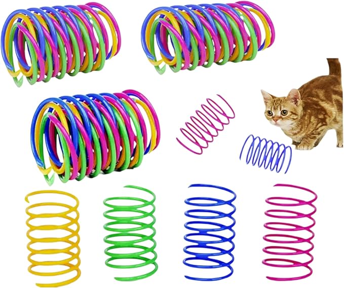12 Pcs Colourful Cats Springs Toys - Interactive Cat & Kitten Toys, Durable Plastic Spring Cat Toy for Swatting, Biting, Hunting, Enrichment Play, Fun Kitten Toy to Keep Kittens Active & Engaged