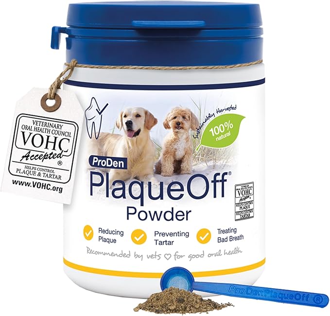 ProDen PlaqueOff Powder for Dogs & Cats, Tartar & Bad Breath Remover with 100% Natural Teeth Plaque Remover 180 g