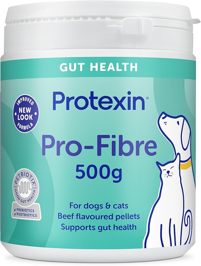 Protexin Pro-Fibre for Dogs – High-Fibre Digestive Supplement with Prebiotics & Postbiotics – Supports Gut Health, Digestion, Firm Stools & Anal Gland Function – Meat-Free Beef Flavour – 500g Pellets