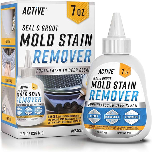 Mould Stain Remover Gel Cleaner - ACTIVE Heavy Duty Stain Cleaner for Front Loader Washing Machine Seal, Rubber Gasket, Bathroom Grout, Shower, Caulk - Front Load Washer Cleaning Solution - 7 Fl Oz