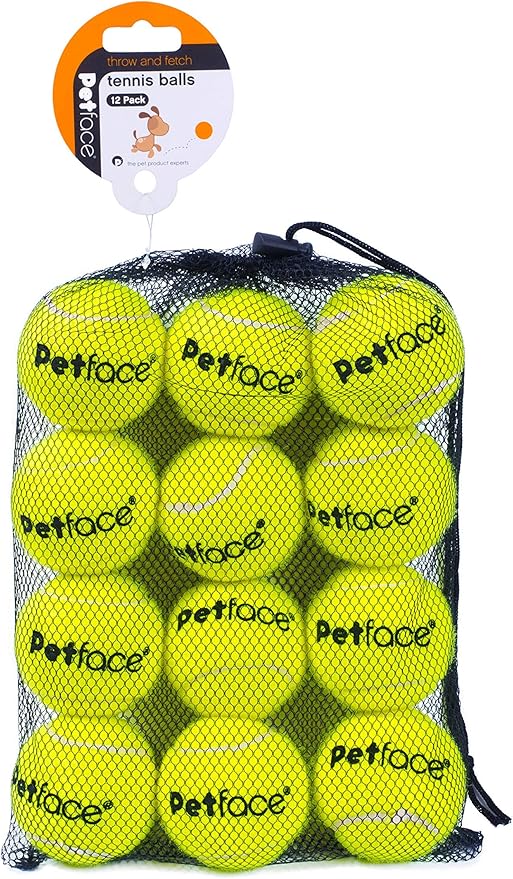 Petface Super Tennis Balls For Dogs, Throw and Fetch, Outdoor Exercise (Pack of 12)