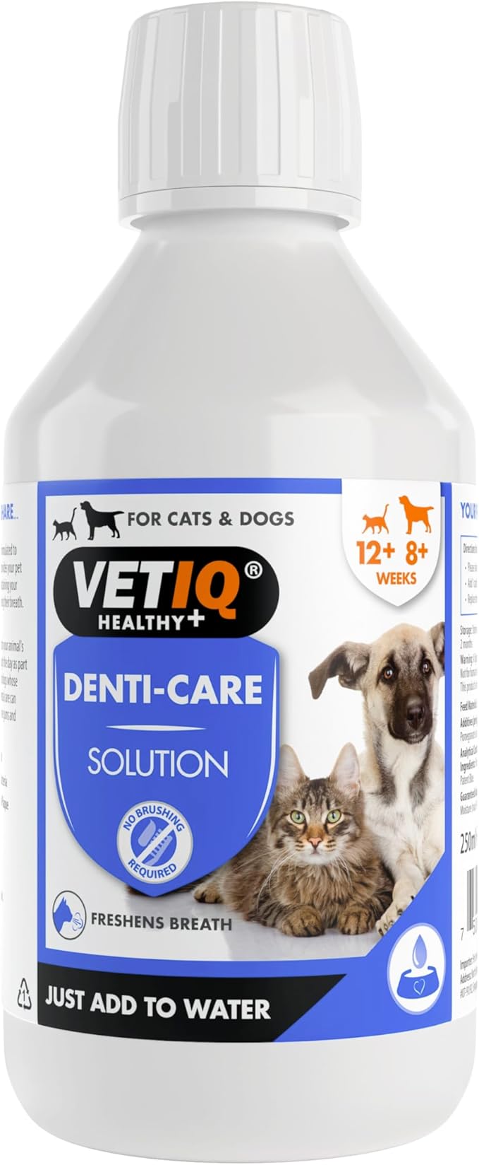 VETIQ Denti-Care Solution For Cats & Dogs, Simply Add to Drinking Water to Reduce Dental Plaque and Freshen Bad Breath, 250 ml (Pack of 1)