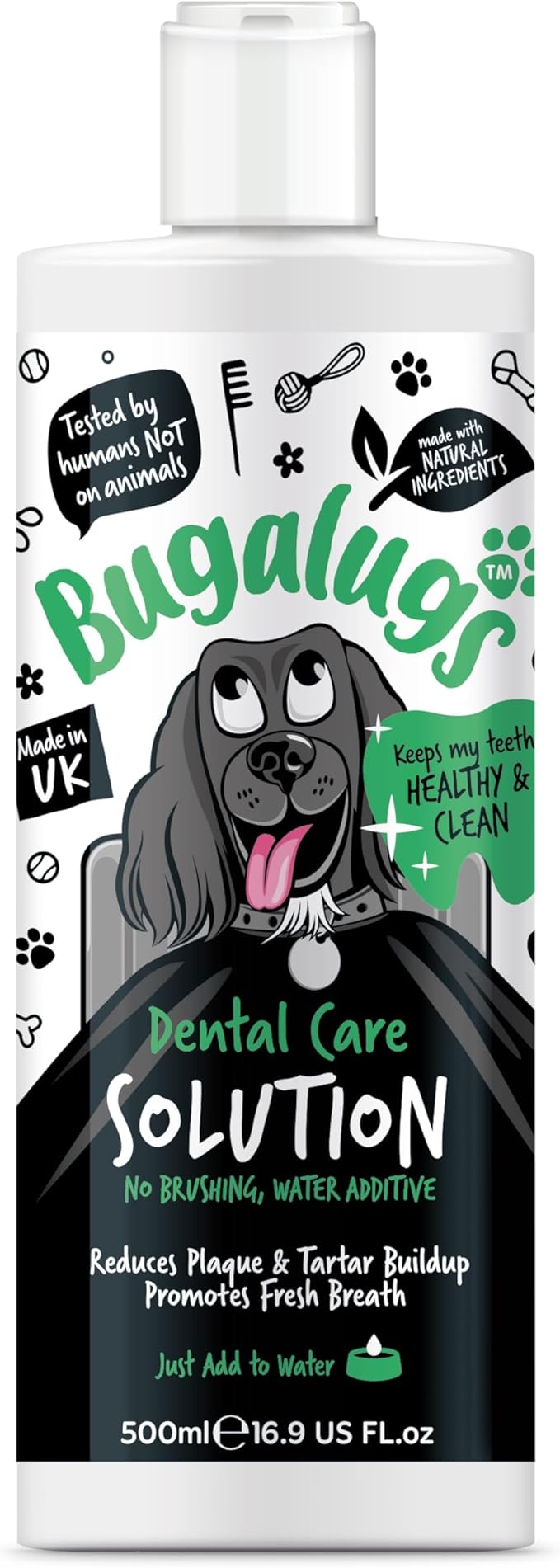 BUGALUGS Dog Breath Freshener Dental Care Water Additive. Clean Teeth, Healthy Gums & Fresh Breath - Natural Dog plaque remover & tartar remover for teeth - No Brushing Needed 500ml