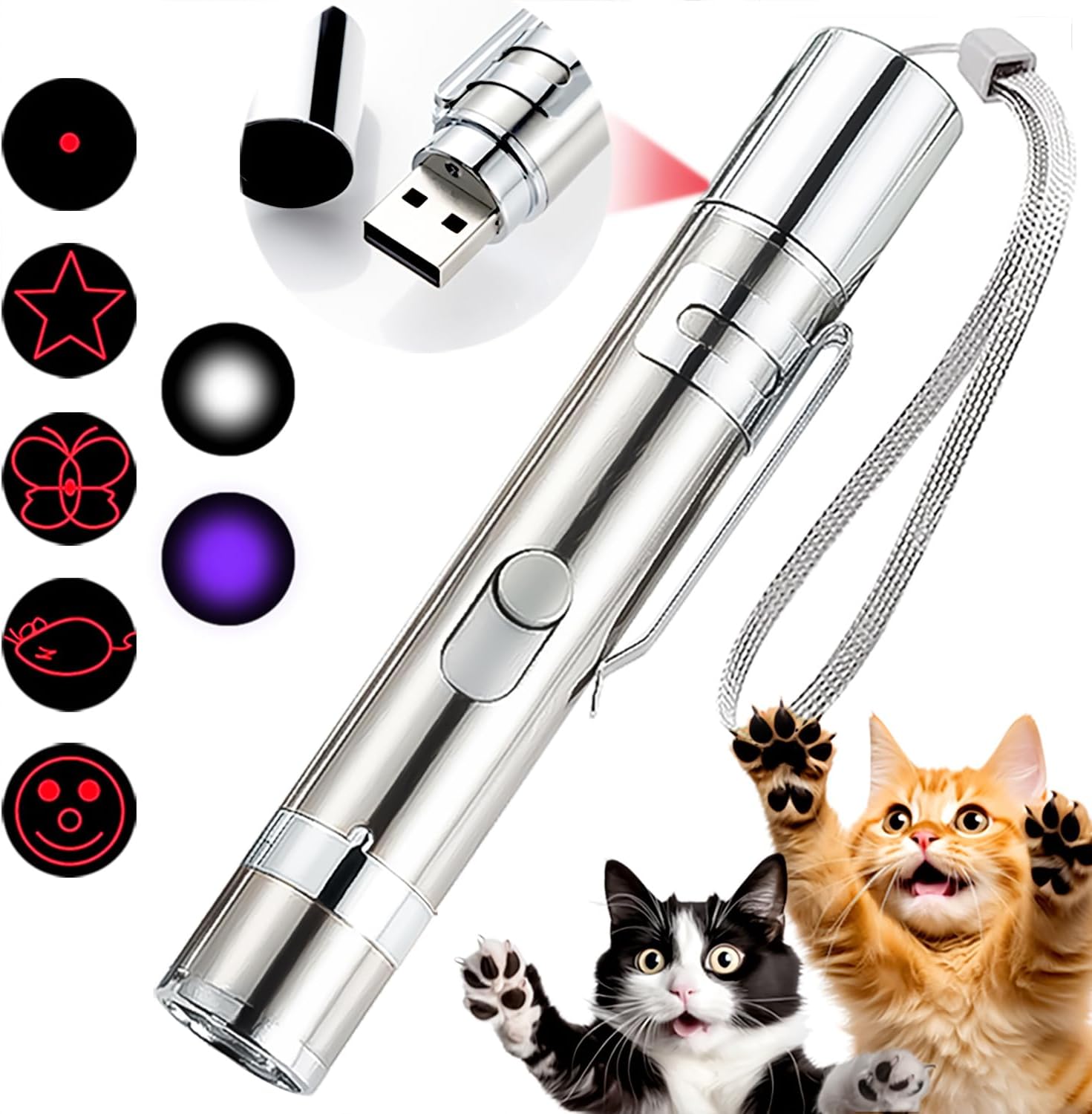 Cat Toys, 7 in 1 Function Red Pointer Interactive Cat Toy, USB Rechargeable LED Cat Light Pen, Cat Toys Interactive for Indoor Cats Dog, Red Dot Kitten Practice Chaser Toys