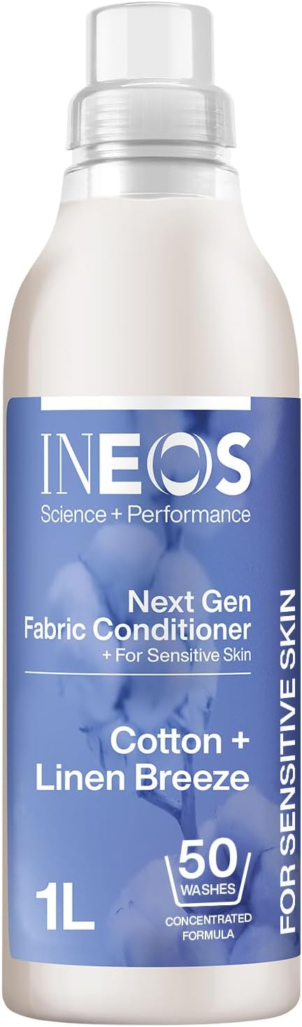 INEOS Next- Gen Long Lasting Fabric Conditioner Cotton + Linen Breeze (50 Washes), Plant Powered, Odour Removal, Softens + Protects