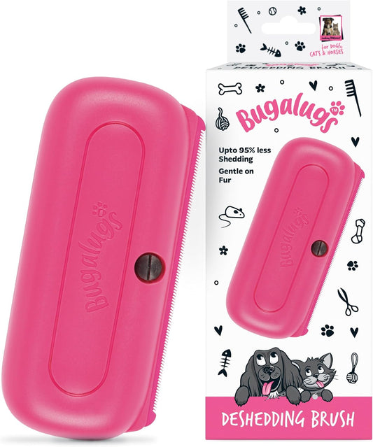 Bugalugs Deshedding Brush for Dogs, Cats, Horses - Pet Grooming Tool that is Gentle & Effective With Wide Shallow Comb, Smooth Groomer for Dog, Cat and Horse