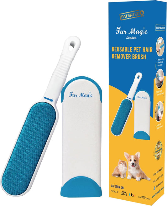 Fur Magic Pet Hair Remover Lint Brush With Self-Cleaning Base, Reusable Fluff Remover for Clothes, Double-Sided Fur Cleaner for Dog and Cat
