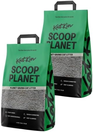 KatKin Scoop Planet Litter (2x4.5kg/12.8L bag): KatKin's upgraded Tofu litter, Plant-Based, 100% Biodegradable, Non-Tracking, Clumping Cat Litter Made With Non-Toxic, Eco-Friendly Pea fibre & Millet
